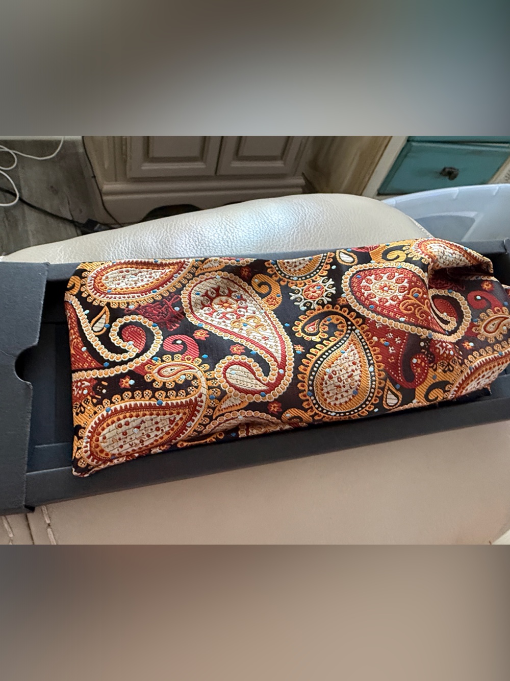 Men's Paisley Silk Tie in Burgundy, Gold, and Black